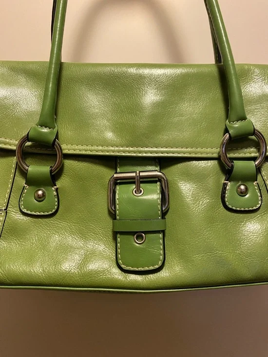 Vintage Giani Bernini Green Leather Buckle Shoulder Bag - Picture 3 of 12